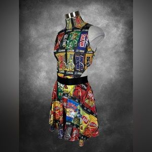 24HRS Vending Machine Snacks Disco Rave Sexy Mock Neck Spandex Funny Mini Dress